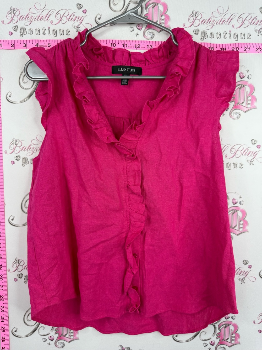 Ellen Tracy linen tank top Sleeveless Ruffle V-Neck Tank Top - Hot Pink
